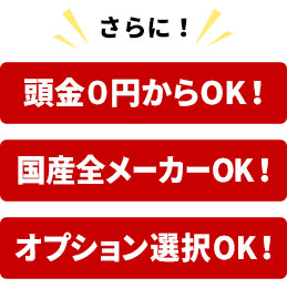 さらに！頭金０円からOK！国産全メーカーOK！オプション選択OK！